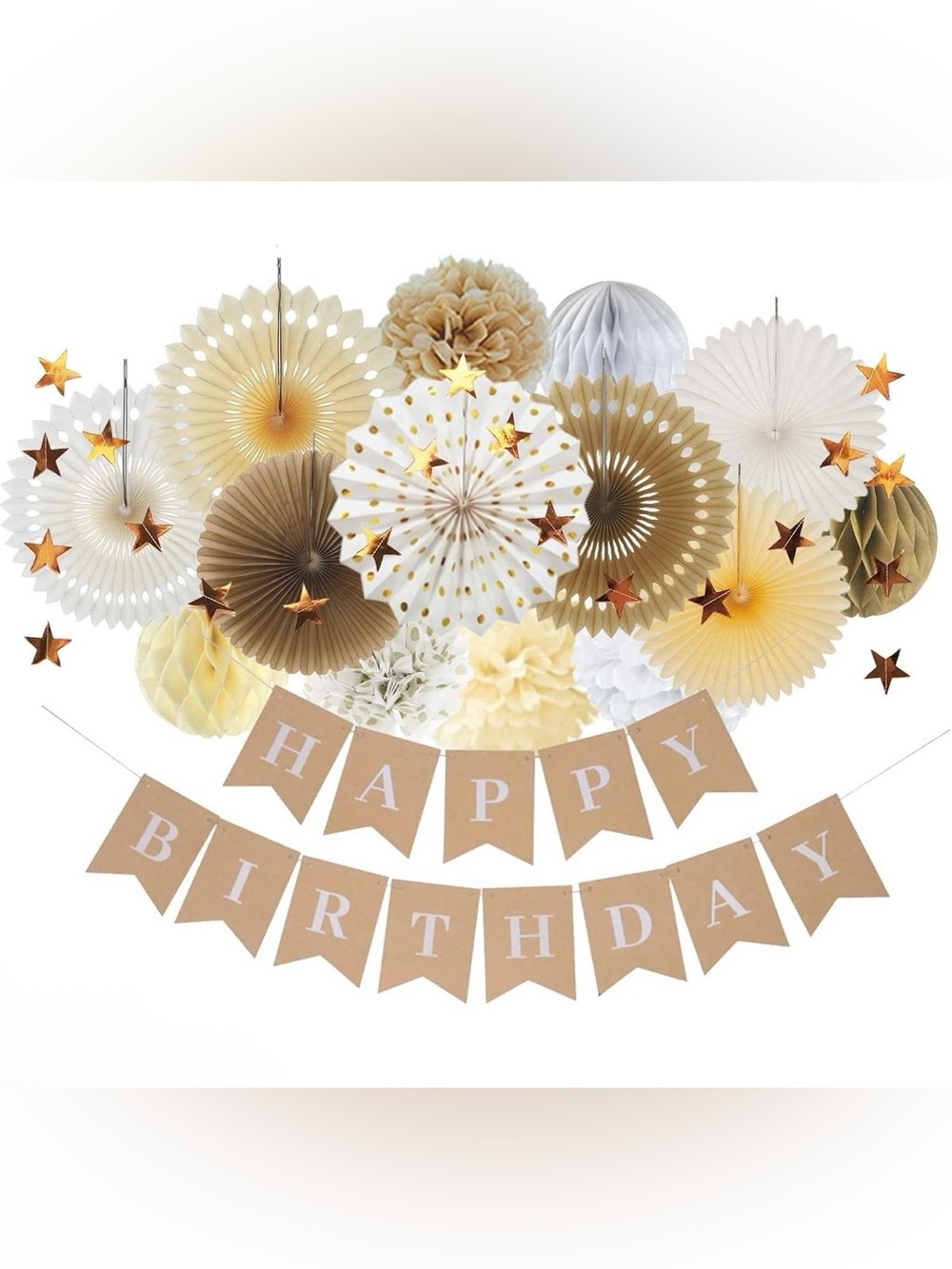 Iwlorys Boho Gold & Kraft Paper Birthday Decoration Kit - 16 Piece Set